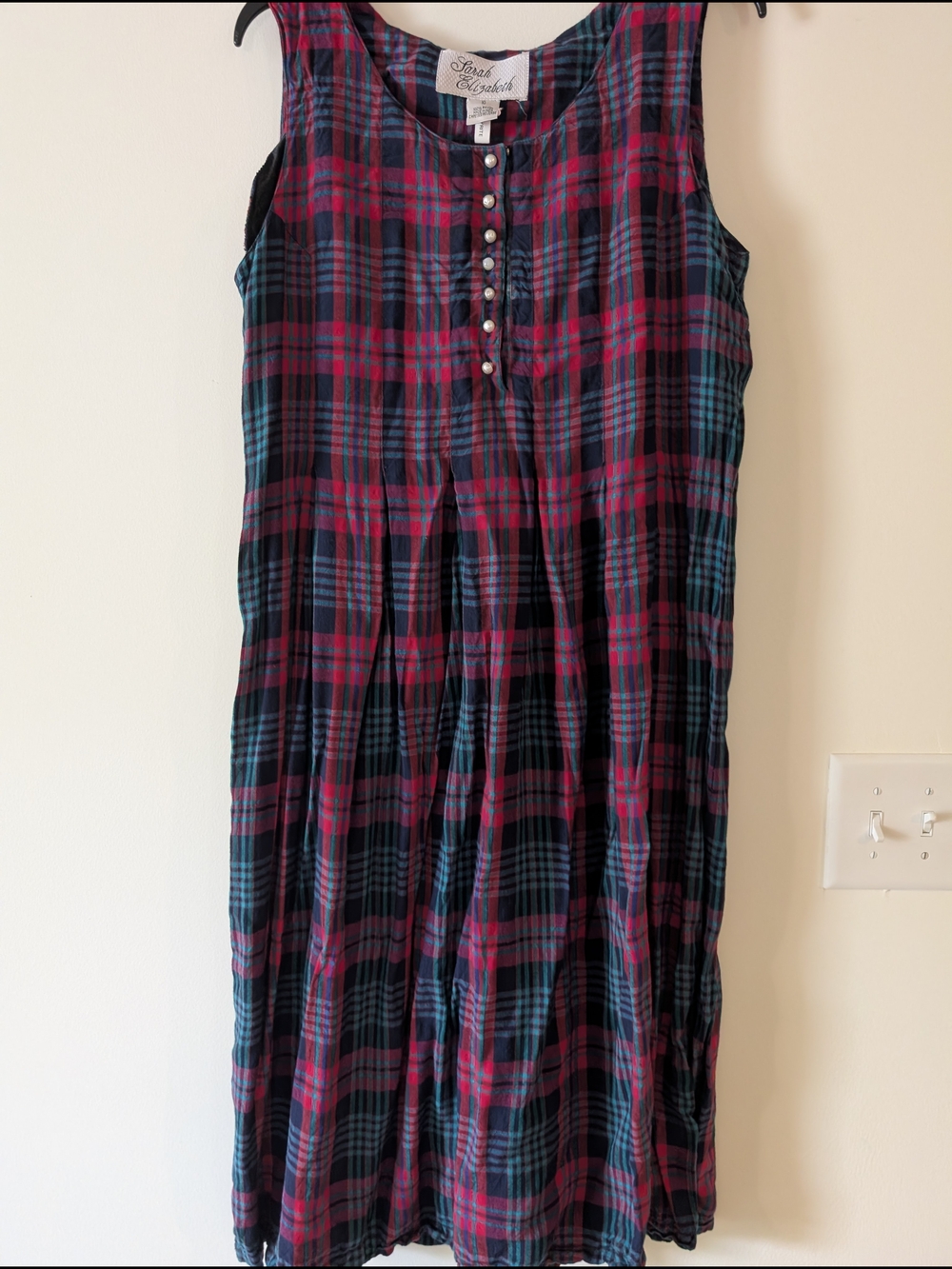 Vintage Sarah Elizabeth Red & Teal Plaid Button-Front Top